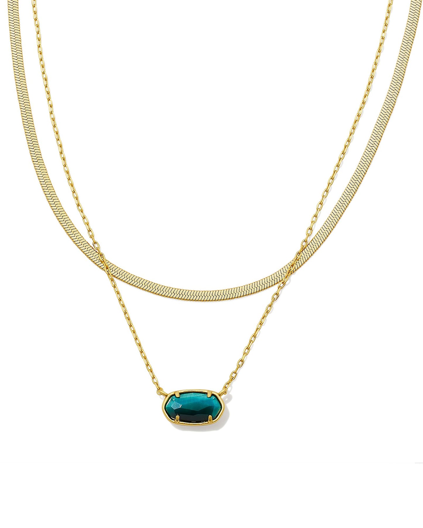 Grayson Gold Herringbone Multistrand Necklace in Teal Tigers Eye