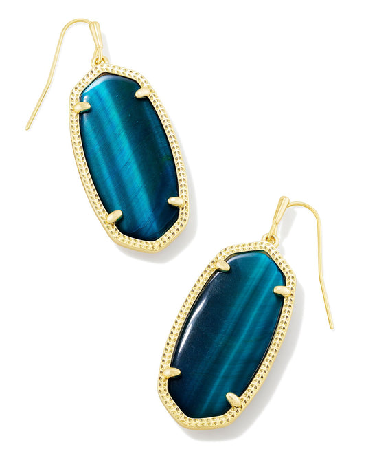 Elle Gold Drop Earrings in Teal Tigers Eye