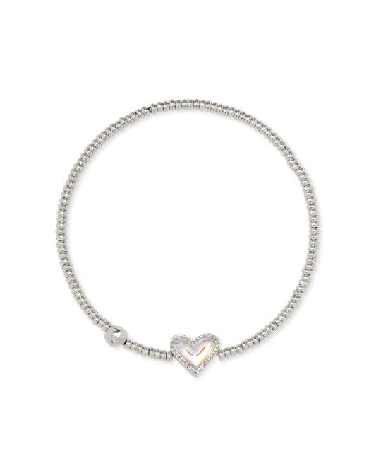 Ari Heart Silver Stretch Bracelet in Dichroic Glass