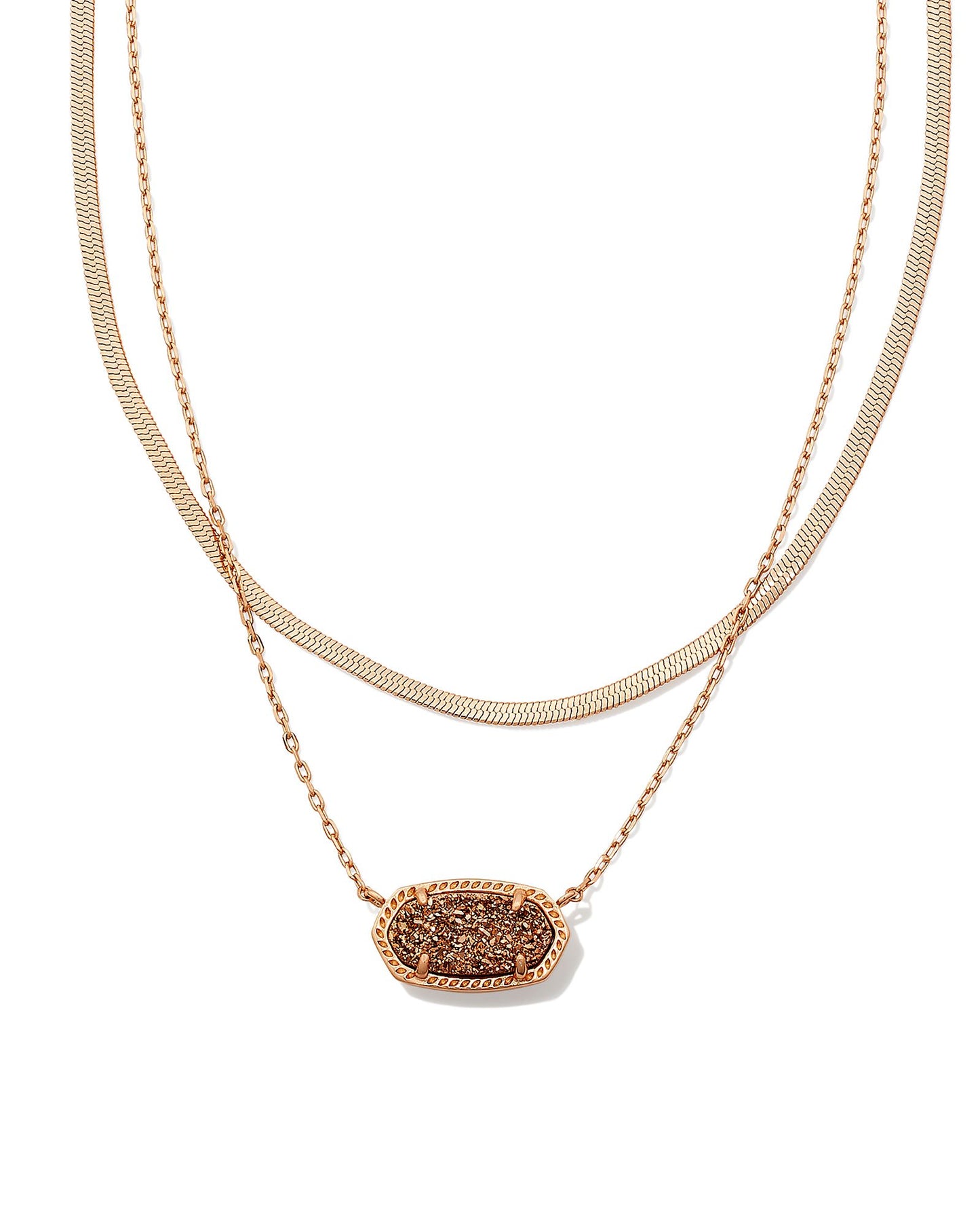 Elisa Rose Gold herringbone Multistrand Necklace in Rose Gold Drusy