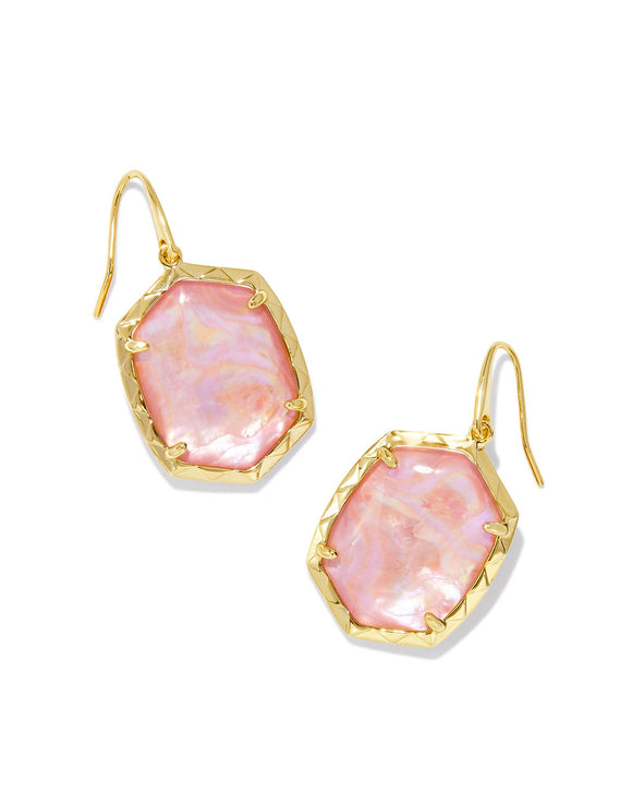 Daphne Gold Drop Earrings in Light Pink Iridescent Abalone