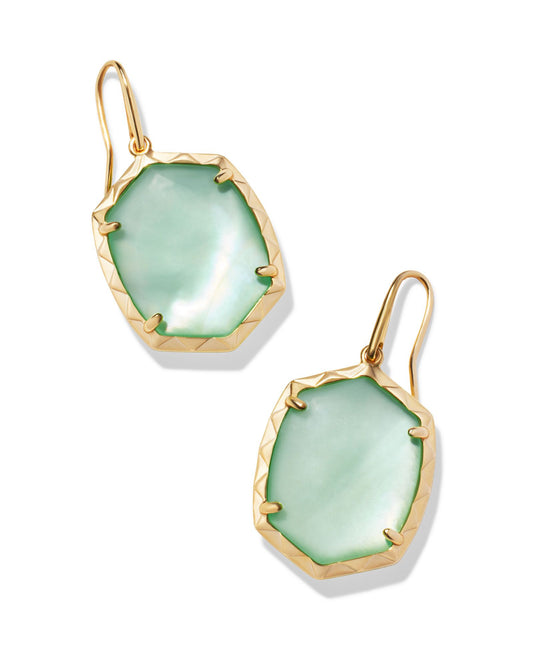 Daphne Gold Drop Earrings in Light Green Mother of Pearl