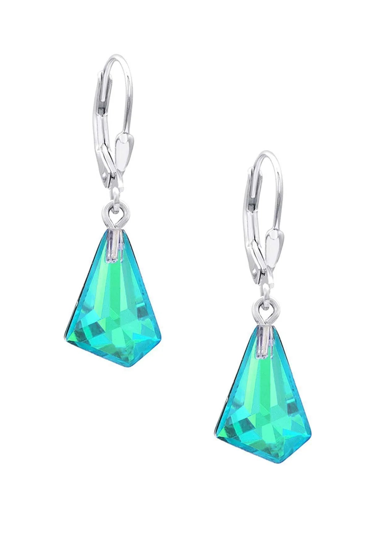 Small Triangle Glacier Crystal Earrings - Green Polished