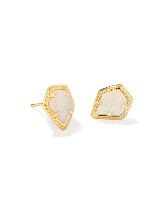 Framed Gold Tessa Stud Earrings in Iridescent Drusy