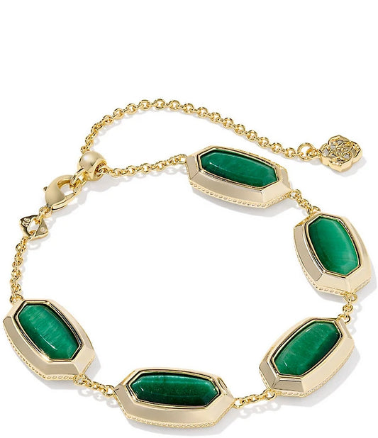 Elaina Bezel Gold Delicate Chain Bracelet in Green Tigers Eye