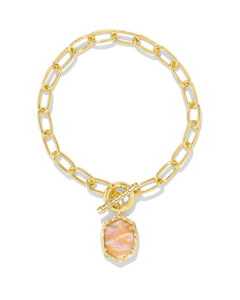 Daphne Gold Link Chain Bracelet in Light Pink Iridescent Abalone