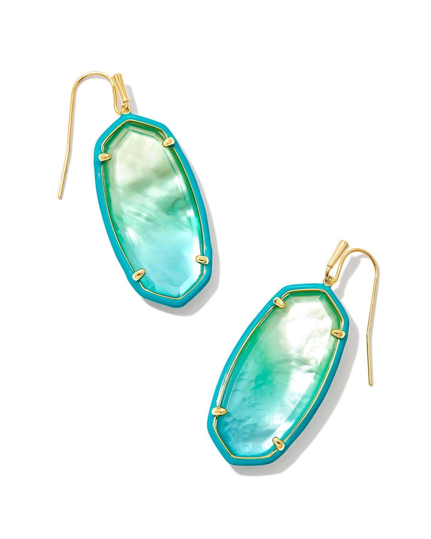 Elle Gold Enamel Frame Earrings in Sea Green Chrysocolla