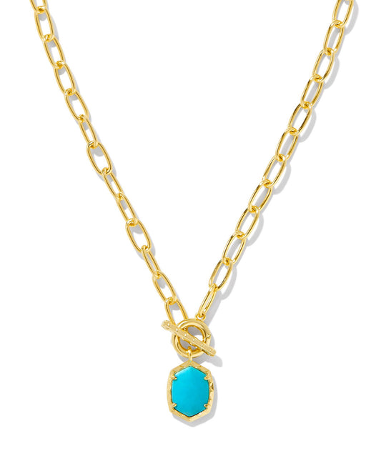 Daphne Gold Link Chain Necklace in Variegated Turquoise Magnesite