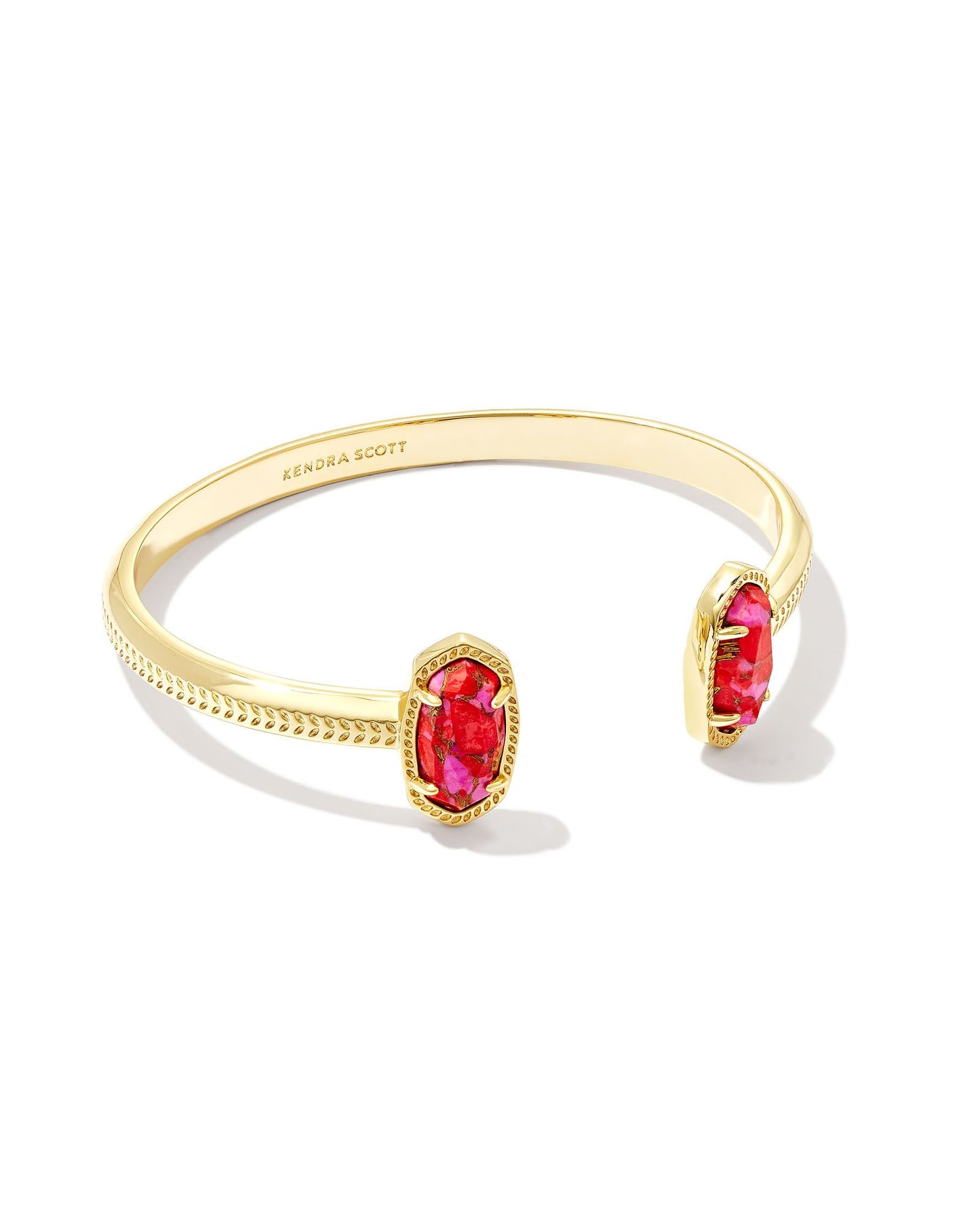 Elton Gold Cuff Bracelet in Gold bronze Veined Red Fuchsia Magnesite