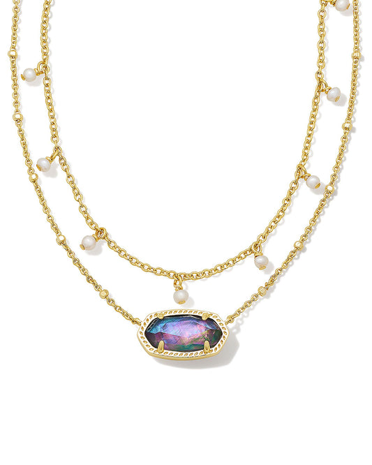 Elisa Gold Pearl Multi Strand Necklace in Lilac Abalone