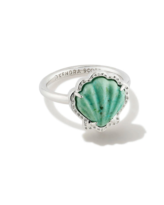 Brynne Silver Shell Band Ring in Sea Green Chrysocolla