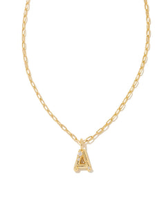 Crystal Letters Gold Short Pendant Necklaces in White Crystal