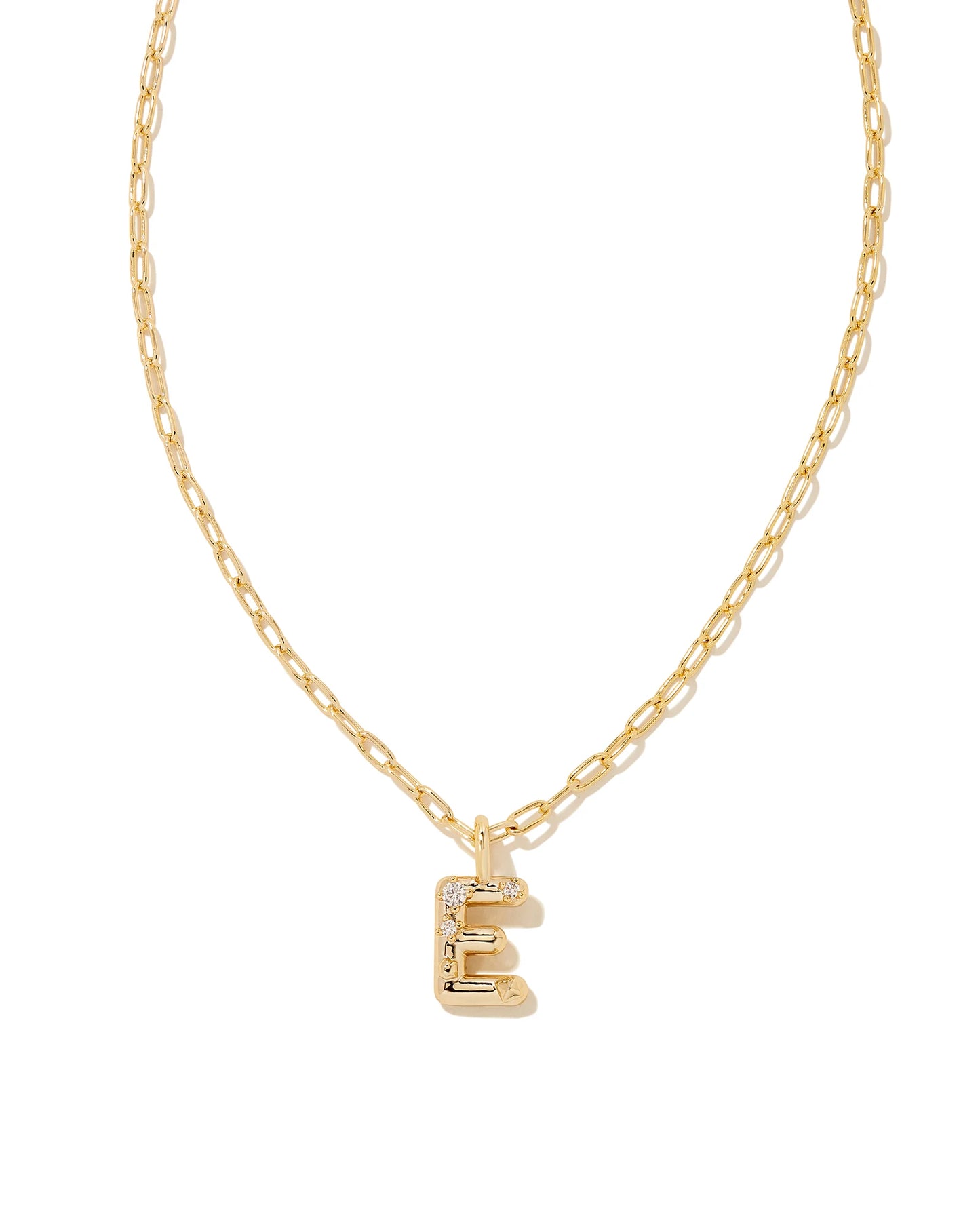 Crystal Letters Gold Short Pendant Necklaces in White Crystal