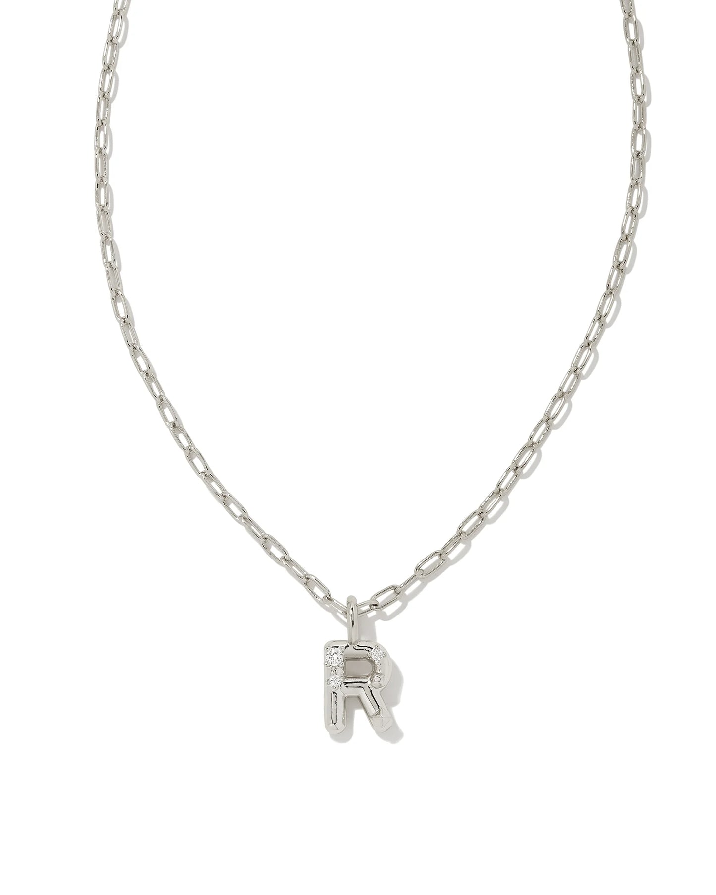 Crystal Letters Silver Short Pendant Necklaces in White Crystal