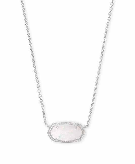 Elisa Silver Pendant Necklace in White Kyocera Opal