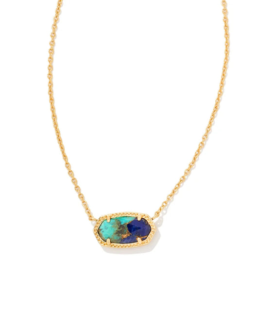 Elisa Gold Pendant Necklace in Bronzed Veined Lapis Turquoise Magnesite