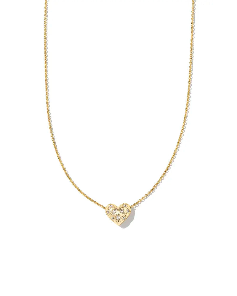 Holland Gold Heart Short Pendant Necklace in White Crystal