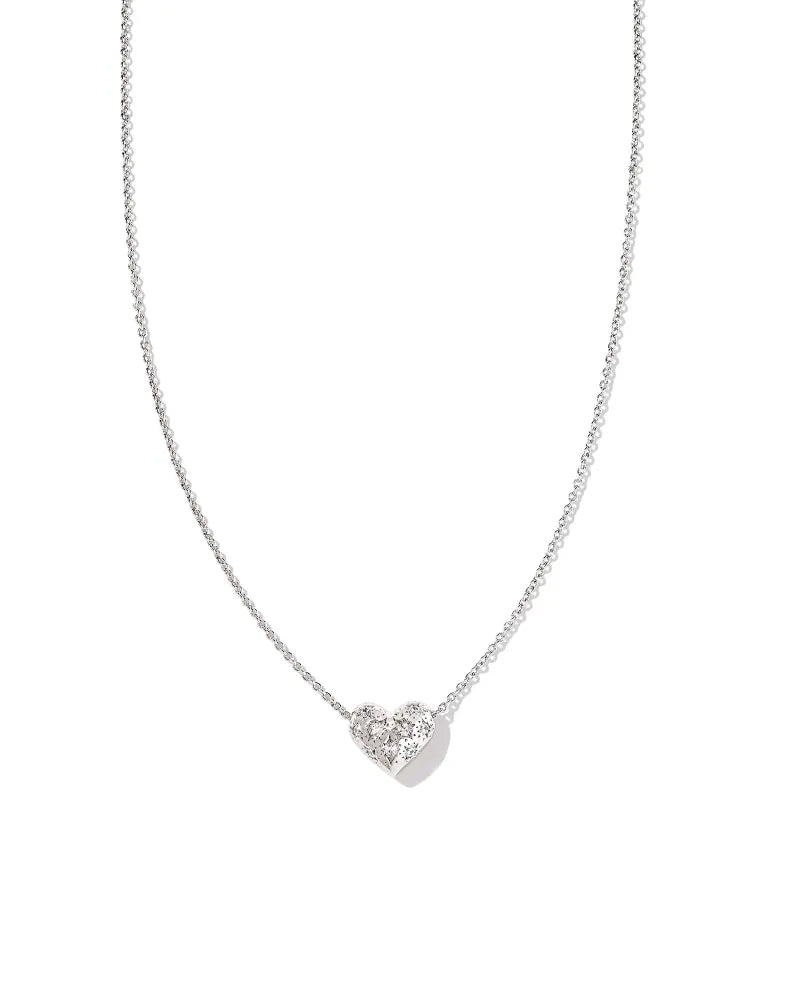 Holland Silver Heart Short Pendant Necklace in White Crystal