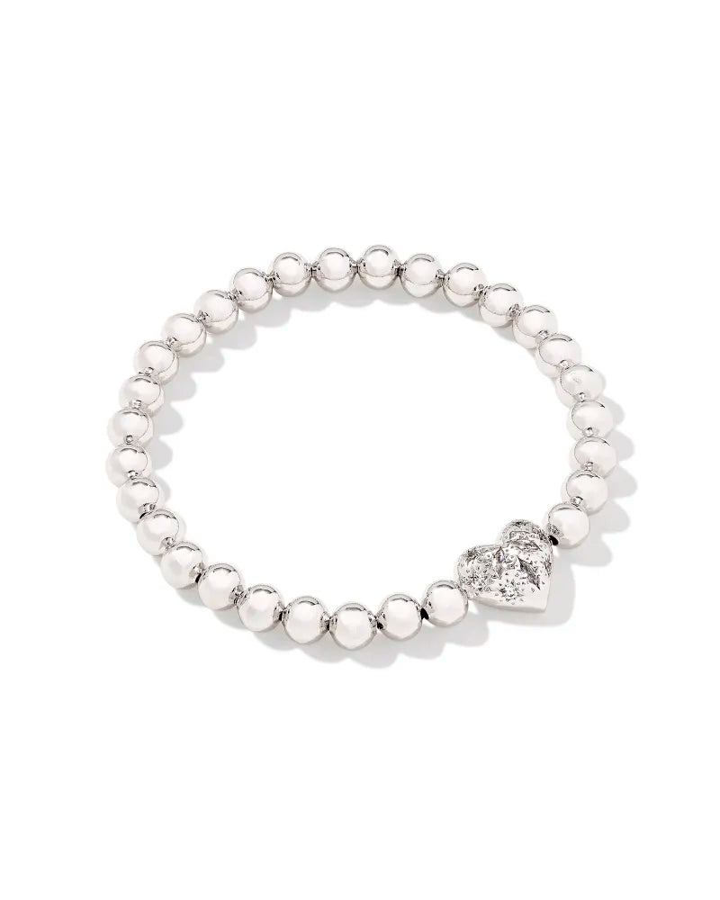 Holland Silver Heart Stretch Bracelet in White Crystal