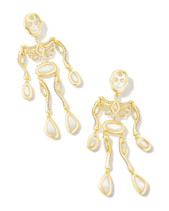 Skeleton Convertible Gold Statement Earrings in Ivory Mother-of-Pearl