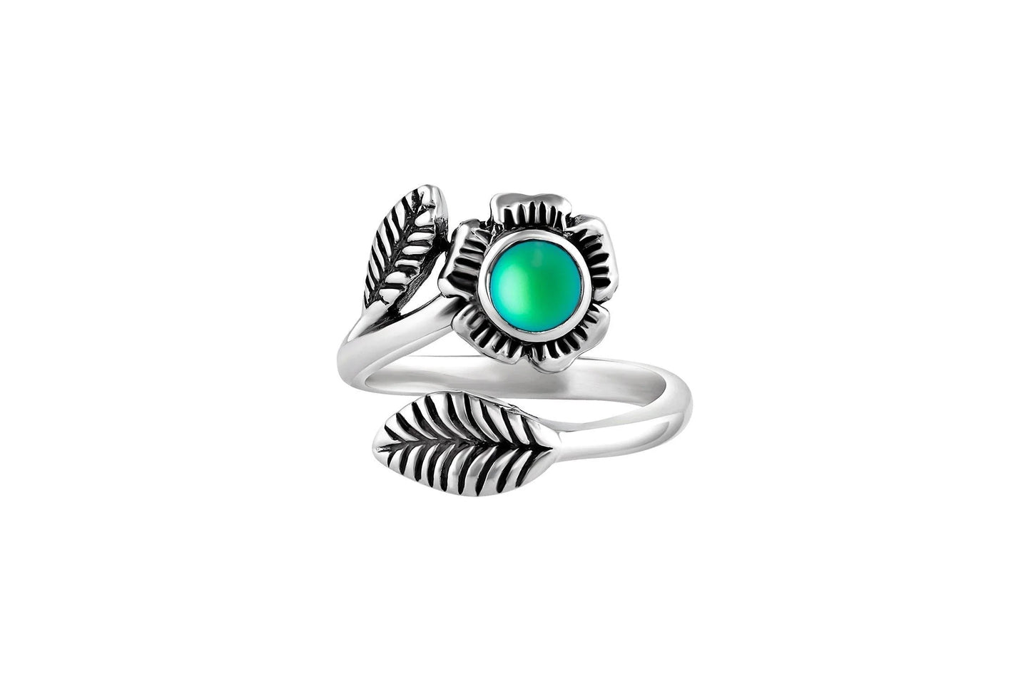 Sterling Silver Flower Ring - Green Frosted