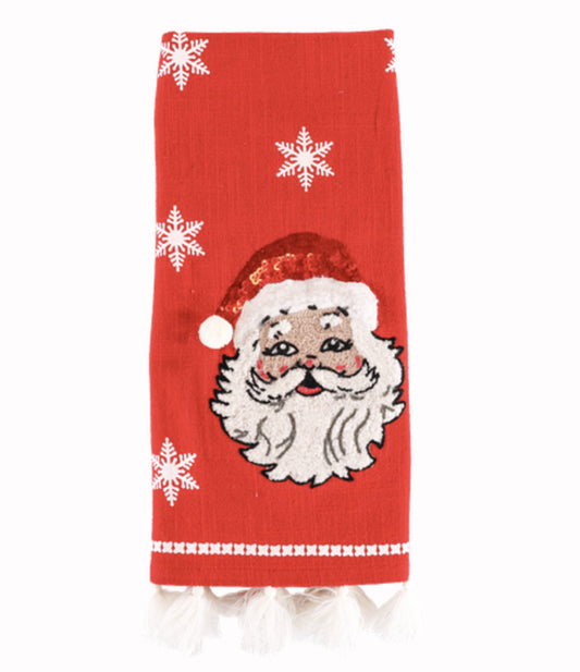 Embroidered Sequin Santa Kitchen Towel