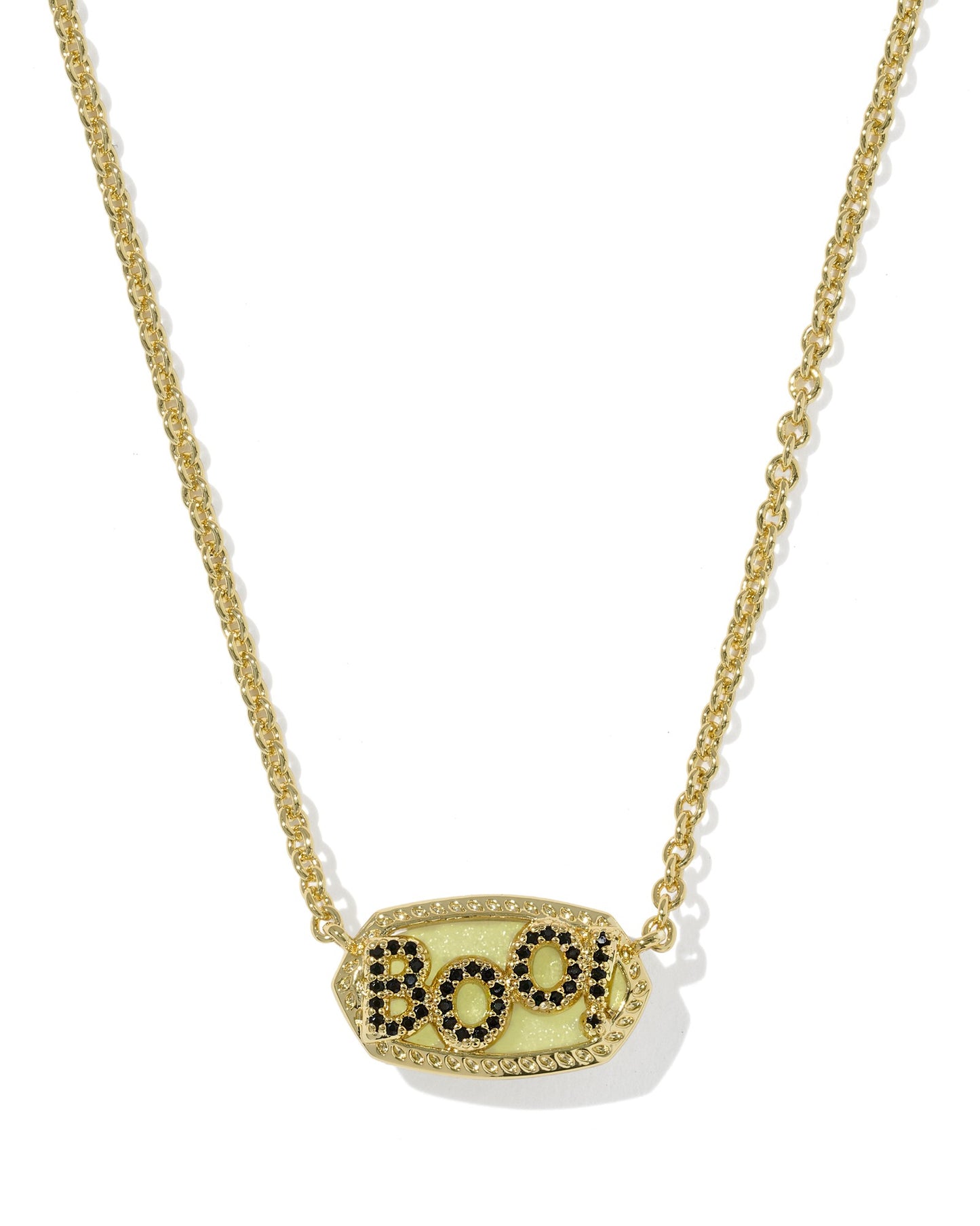 Elisa Gold Boo Short Pendant Necklace in White Glow in the Dark Glass