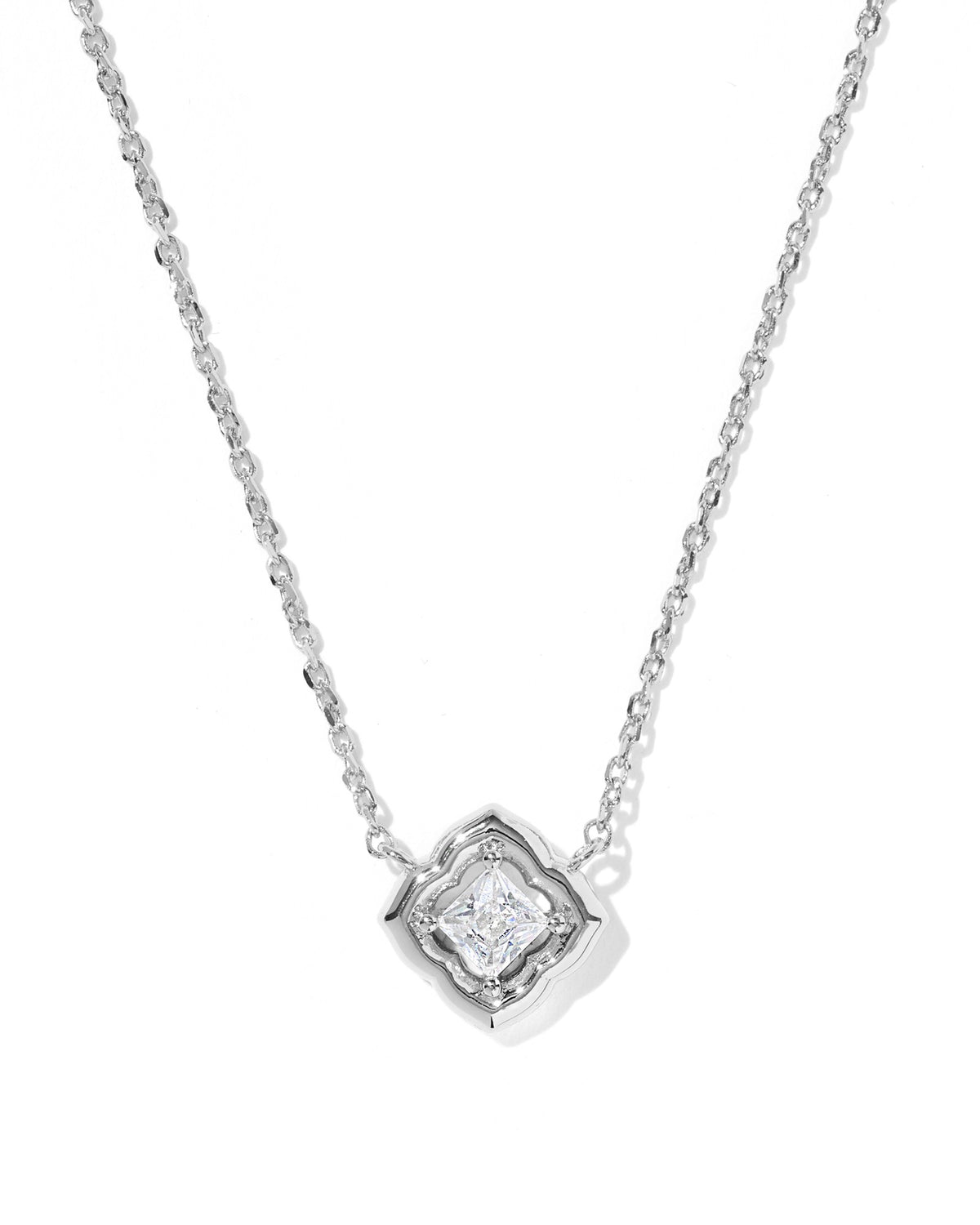 Mallory Crystal Silver Short Pendant Necklace in White CZ