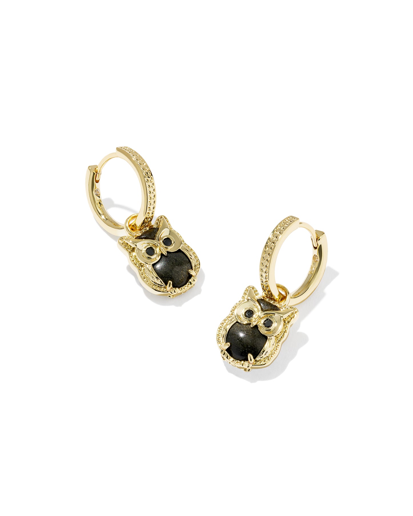 Owl Gold Huggie Earrings in Obsidian