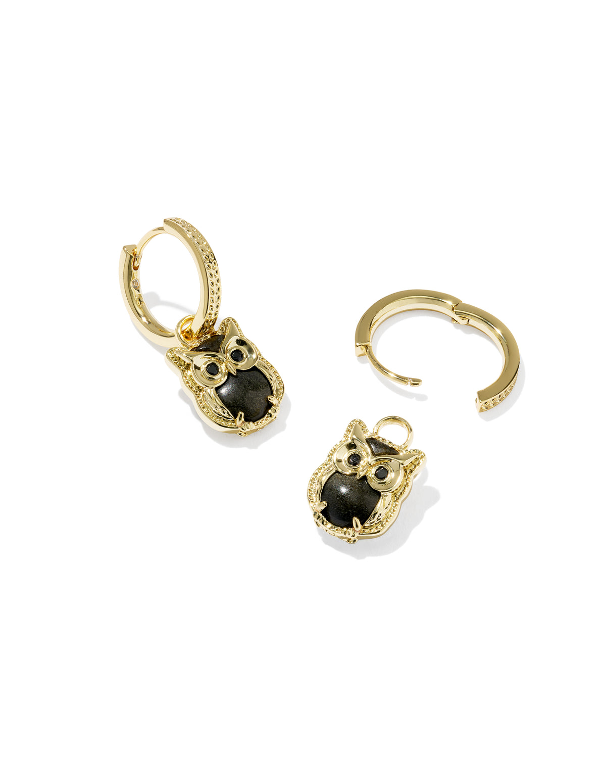 Owl Gold Huggie Earrings in Obsidian
