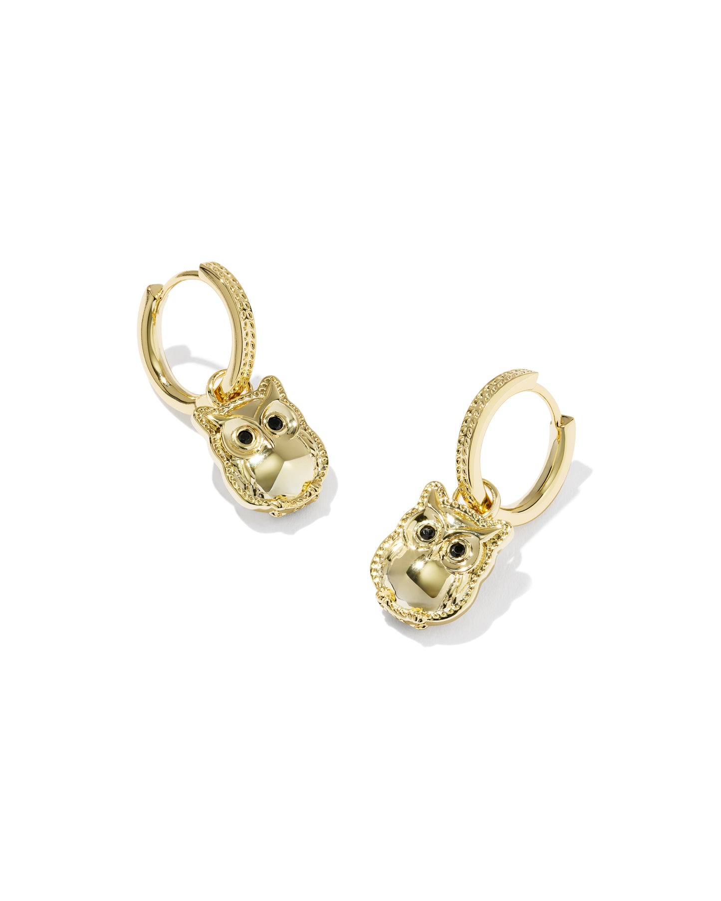 Owl Gold Huggie Earrings in Obsidian