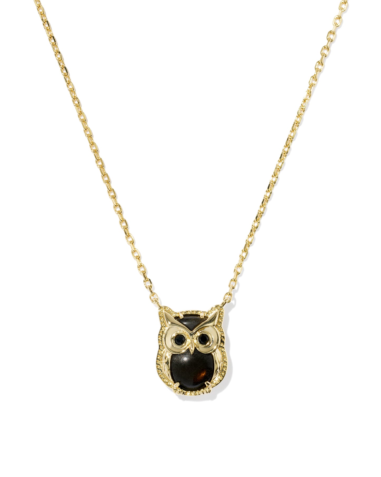 Owl Gold Short Pendant Necklace in Obsidian