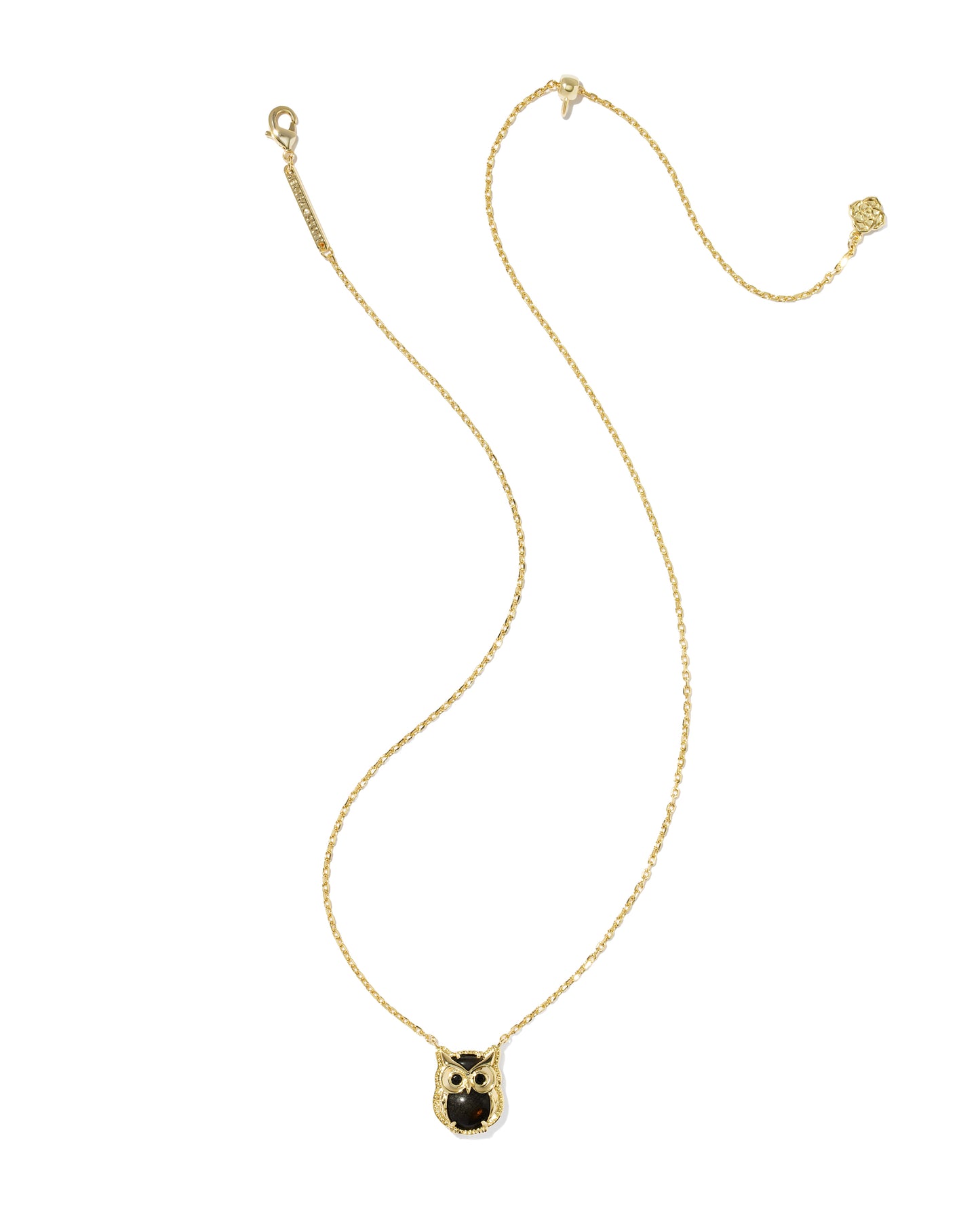 Owl Gold Short Pendant Necklace in Obsidian