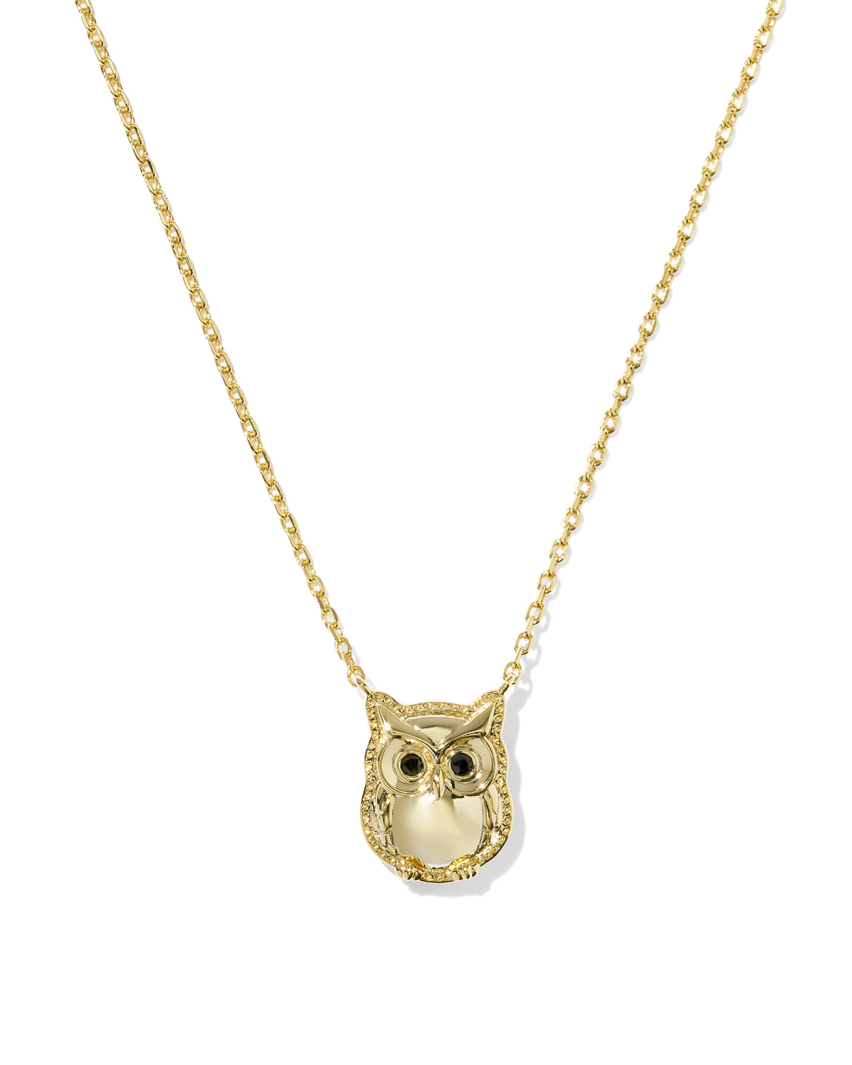 Owl Gold Short Pendant Necklace in Obsidian