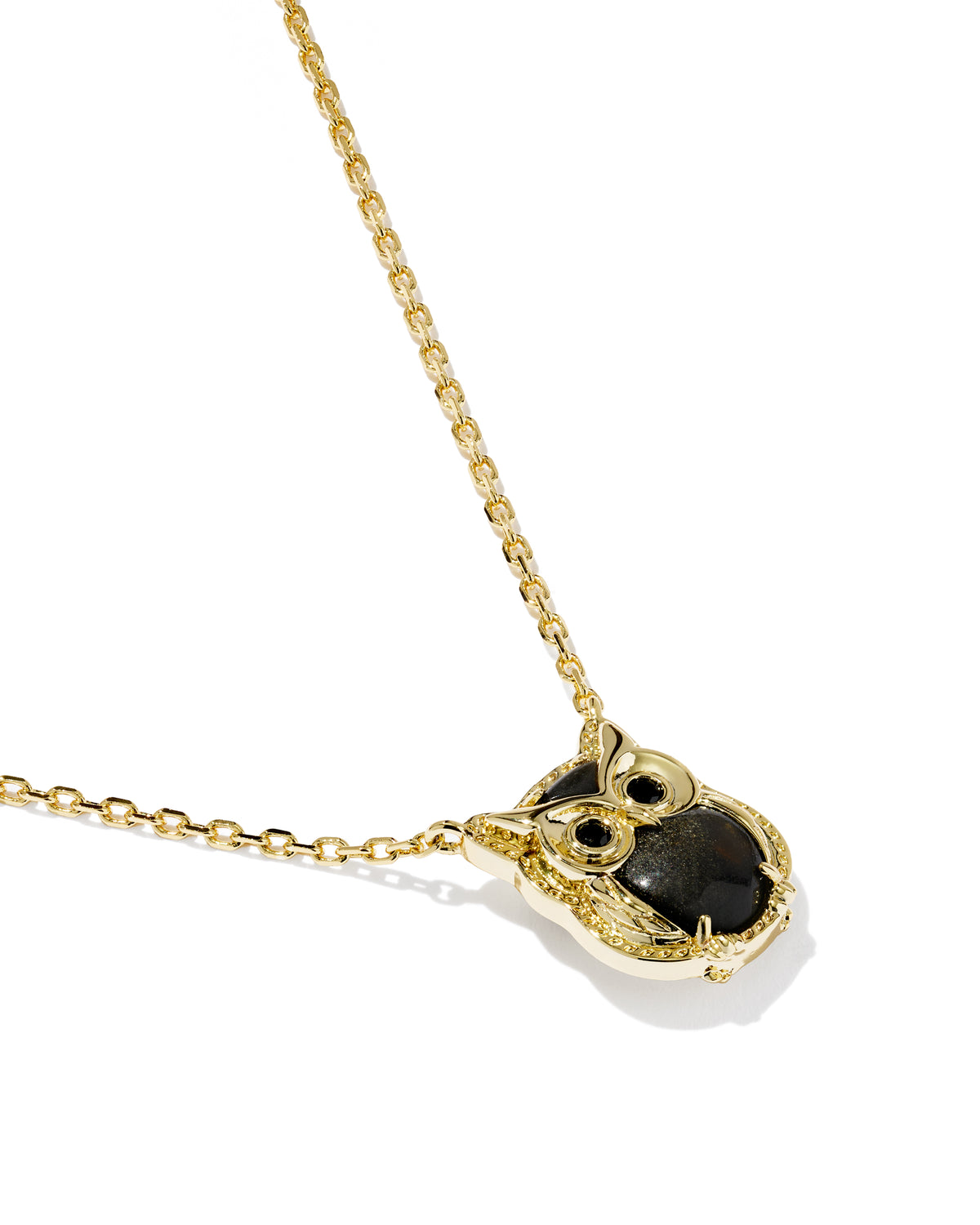 Owl Gold Short Pendant Necklace in Obsidian
