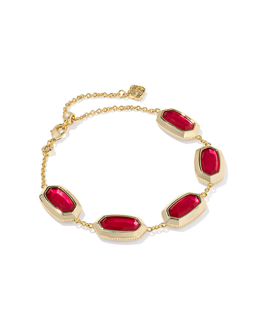 Elaina Bezel Gold Delicate Chain Bracelet in Carmine Red Illusion