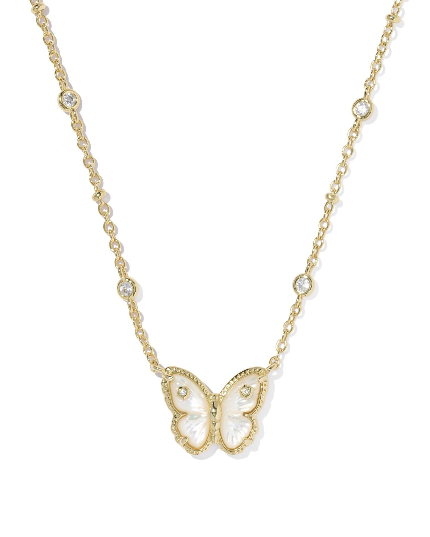 Cailey Butterfly Gold Short Pendant Necklace in Ivory Mother of Pearl