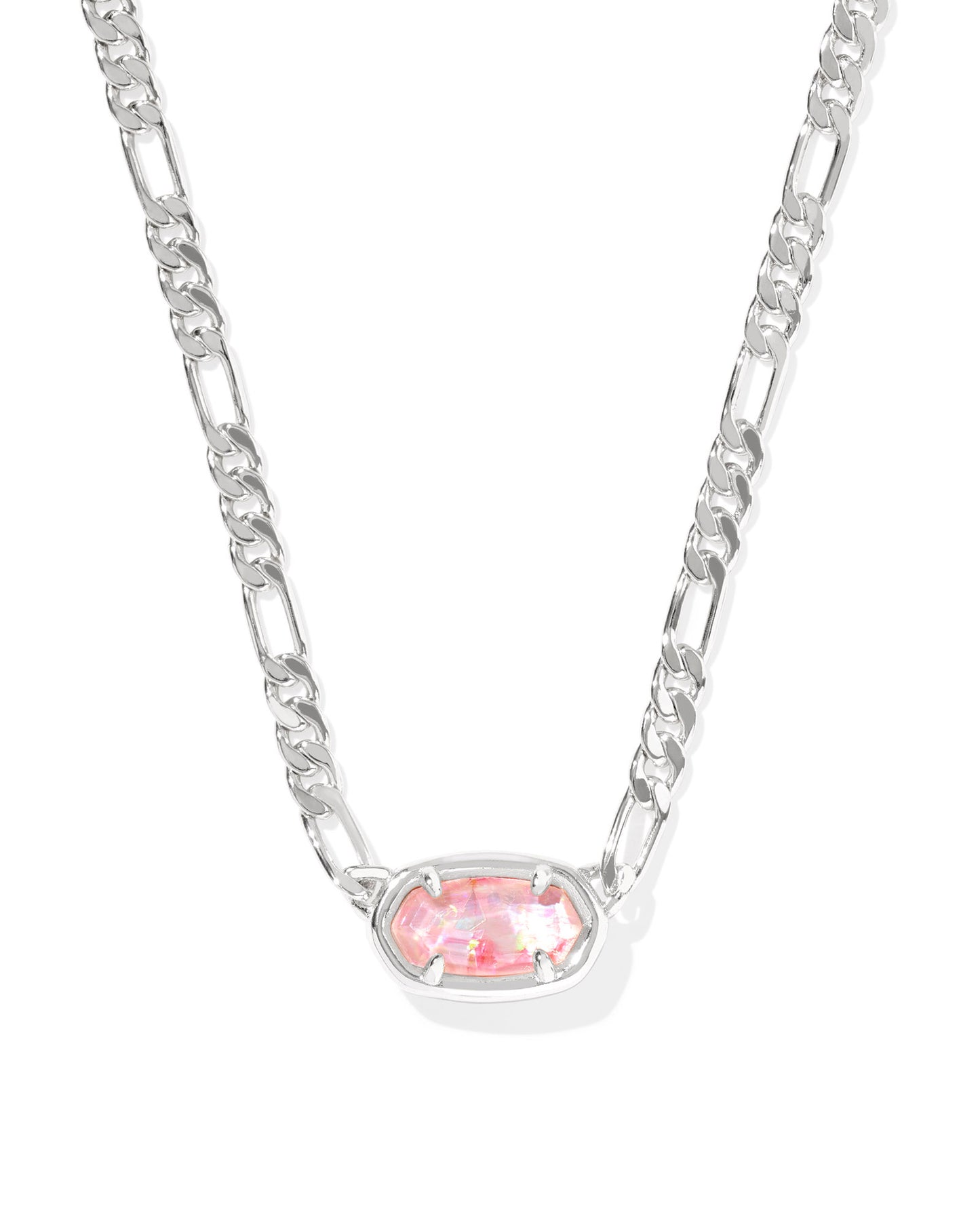 Elisa Silver Pink Iridescent Mother of Pearl Figaro Chain Short Pendant Necklace