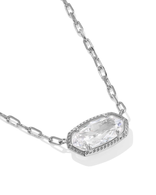 Elisa Luxe Silver Short Pendant Necklace in White CZ