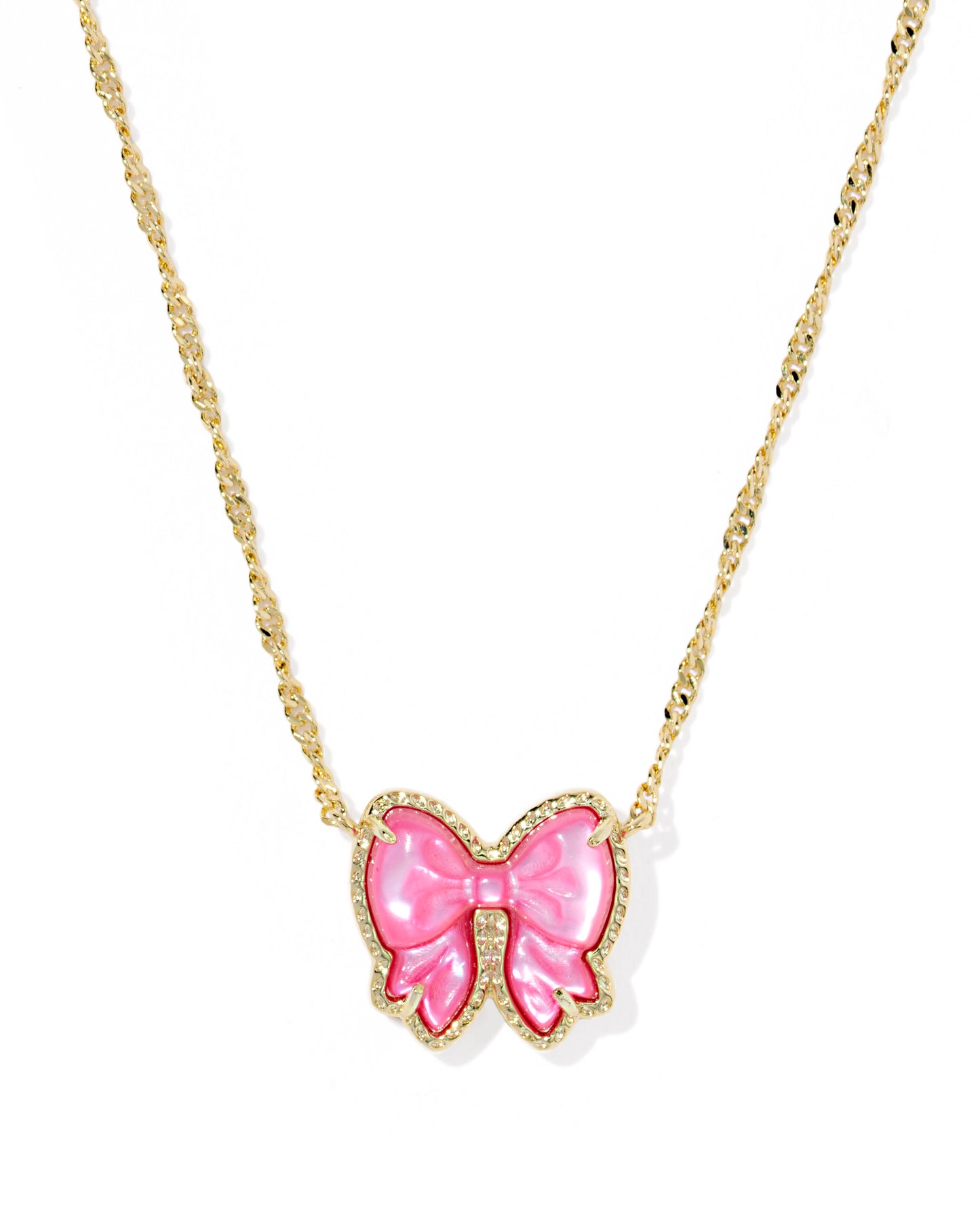 Haley Bow Gold Short Pendant Necklace in Rose Violet Mother of Pearl