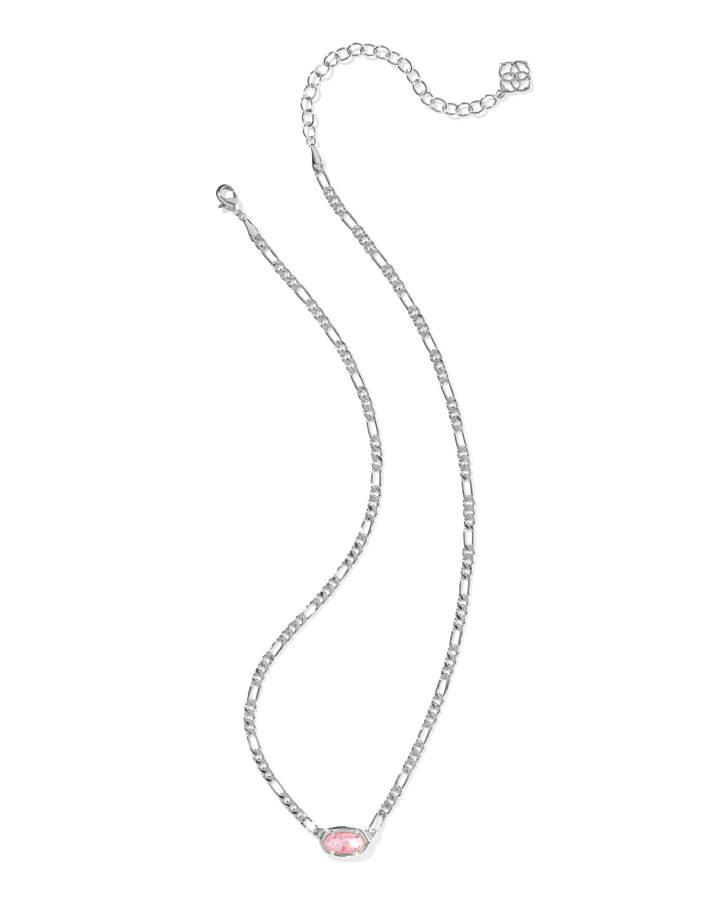 Elisa Silver Pink Iridescent Mother of Pearl Figaro Chain Short Pendant Necklace
