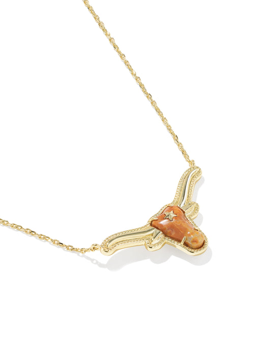 Longhorn Gold Short Pendant Necklace in Varigated Orange Magnesite