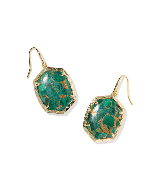 Daphne Gold Drop Earrings in Bronze Veined Malachite
