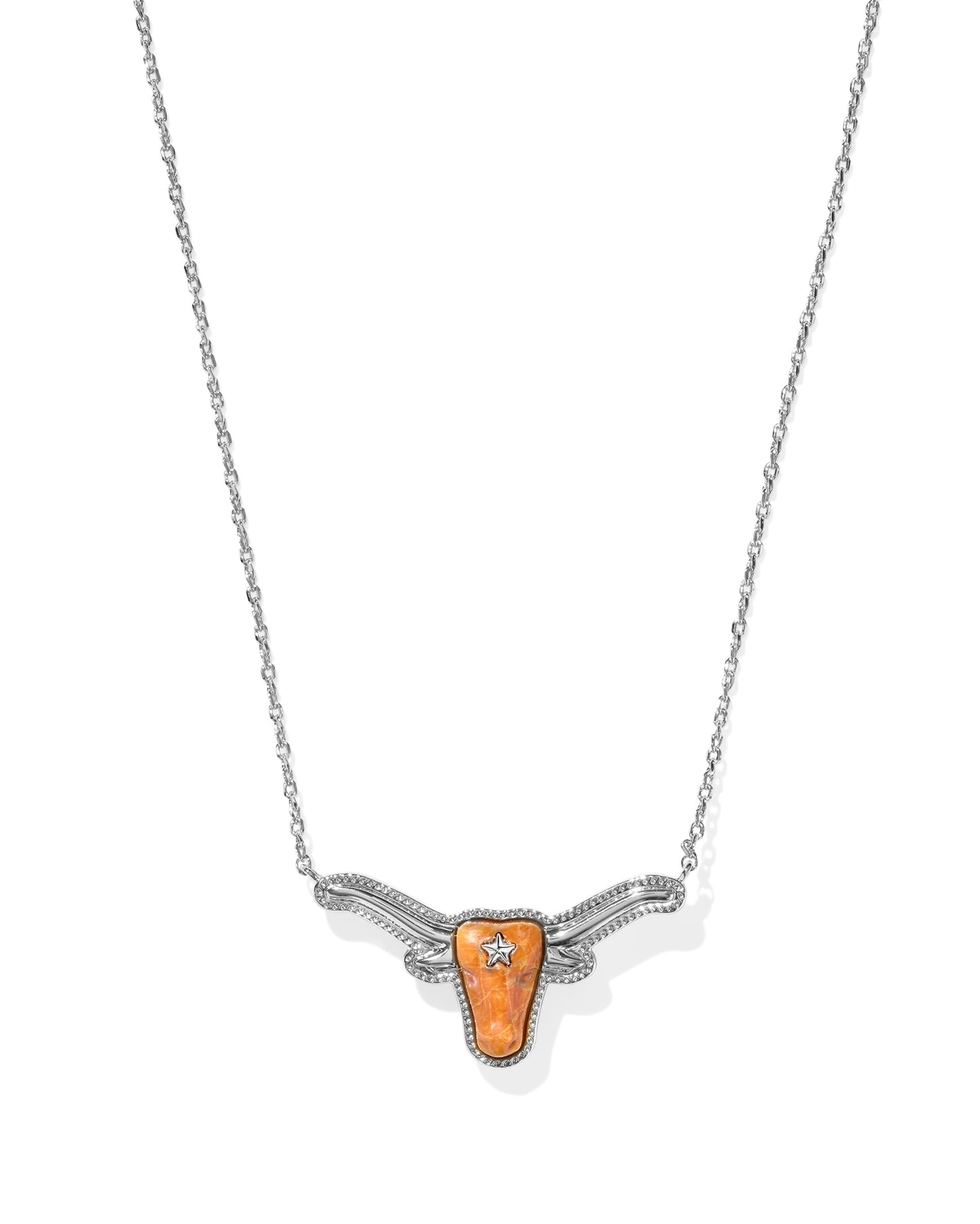 Longhorn Silver Short Pendant Necklace in Variegated Orange Magnesite