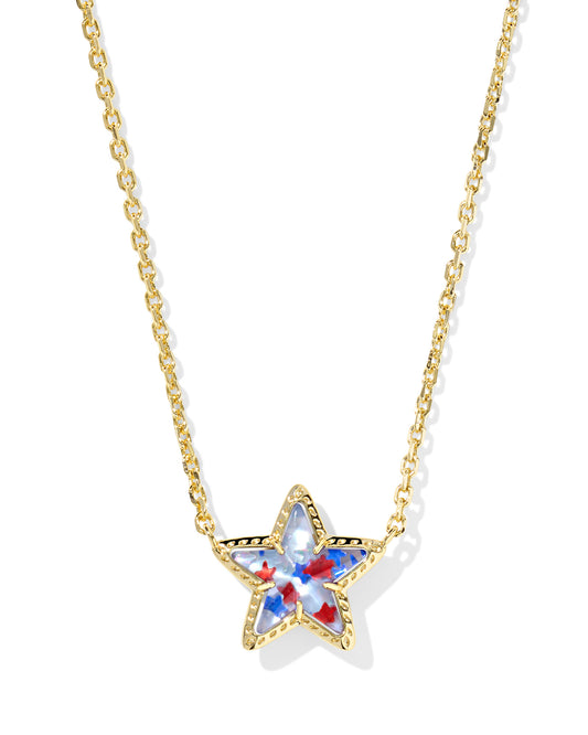 Cassidy Gold Red White Blue Star Illusion Short Pendant Necklace