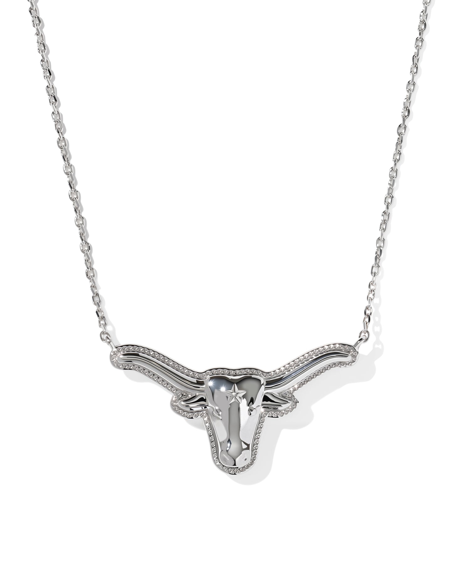 Longhorn Silver Short Pendant Necklace in Variegated Orange Magnesite