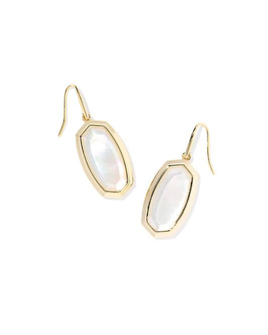 Dani Bezel Gold Drop Earrings in Ivory Mother of Pearl