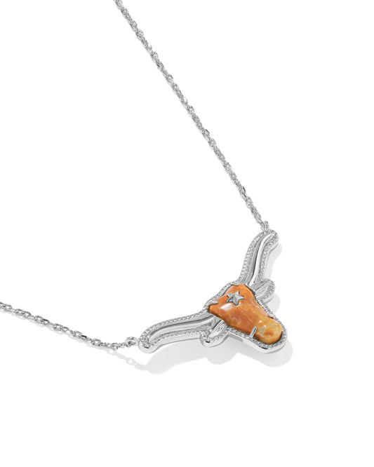 Longhorn Silver Short Pendant Necklace in Variegated Orange Magnesite