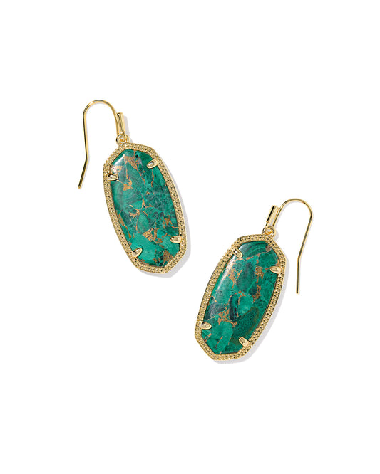Elle Gold Drop Earrings in Bronze Veined Malachite