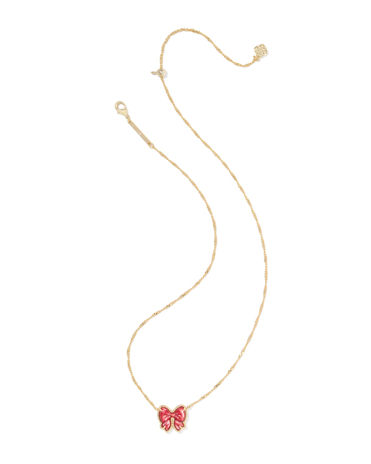 Haley Bow Gold Short Pendant Necklace in Scarlet Red Mother of Pearl